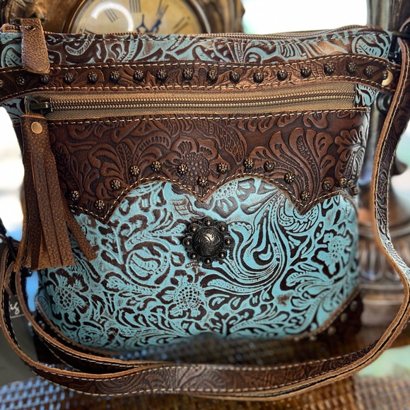 Myra Bag Handbags - New Myra Crossbody Embossed Leather Boho Western Bag